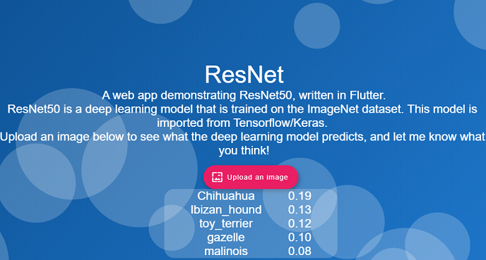 Upload an image to this web app and ResNet50 will classify it